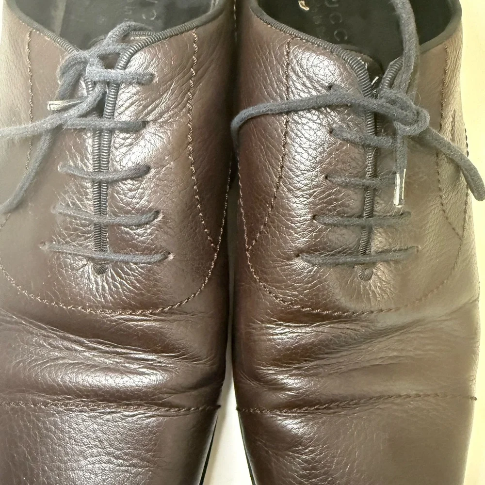 GUCCI Wholecut Oxford Derby Dark Brown Leather Men’s Laced Shoes Size 11